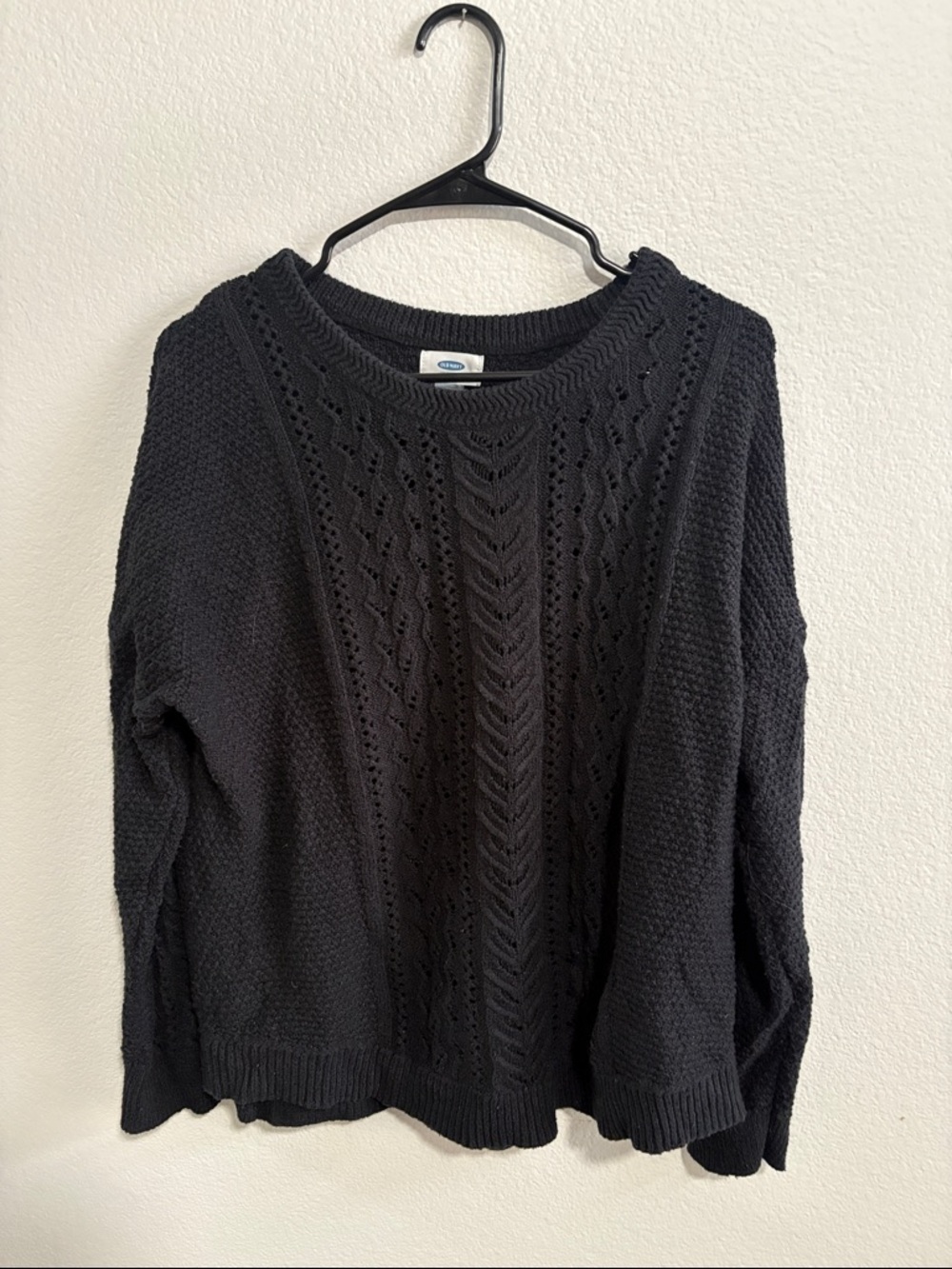 Old Navy Black Open-Knit Crewneck Sweater